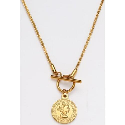 Coin Necklace Stainless Steel Chain Toggle Necklace For Women Gold/Silver Color Metal Elizabeth Medallion Pendant Necklac