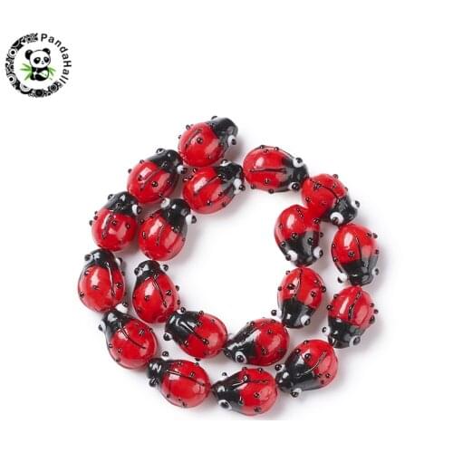 Pandahall 1 Strand Cute beetle Ladybug Handmade Lampwork Beads for Jewelry Making DIY Bracelet Findings Red 12~14x9~10x5~6mm