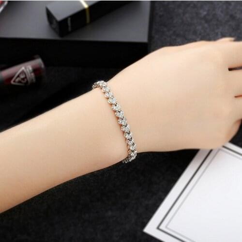 Crystal Channel setting chain alloy heart shape series connection gold silver plated