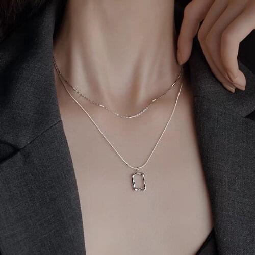 925 Sterling Silver Irregular Square Pendant Necklaces for Women Light Luxury Minimalist Clavicle Chain Accessories