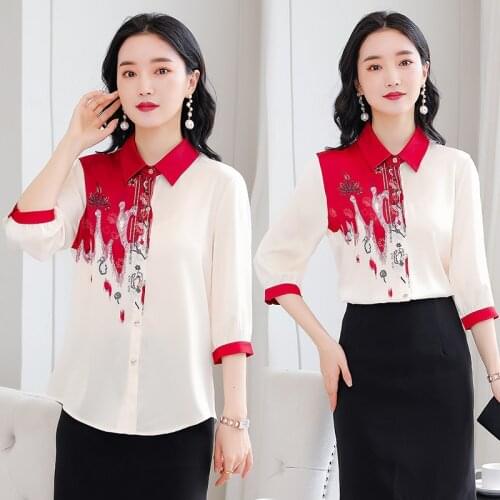 Chinese style polka dot chiffon shirt women blouse fashion Patchwork Printed casual all-match work shirt ladies loose tops