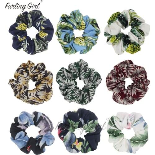 Furling Girl 1PC Chiffon Scrunchies Pineapple Leaf Plant Hair Bands Elastic Ponytail Holder Women Hair Accessories