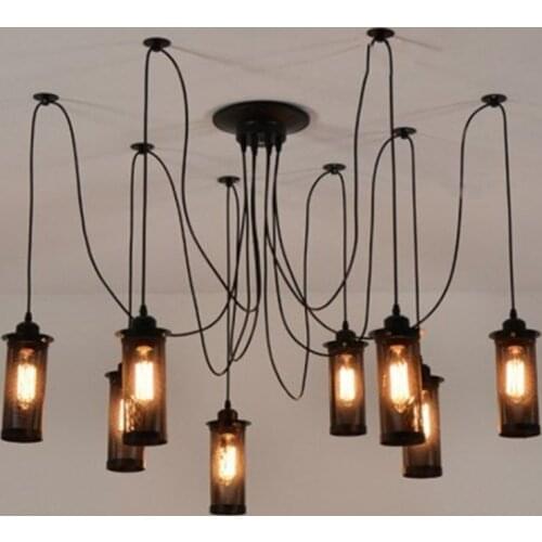 Mordern Nordic Retro Edison Bulb Light Chandelier Vintage Loft Antique Adjustable DIY E27 Art Spider Ceiling Lamp Fixture Light