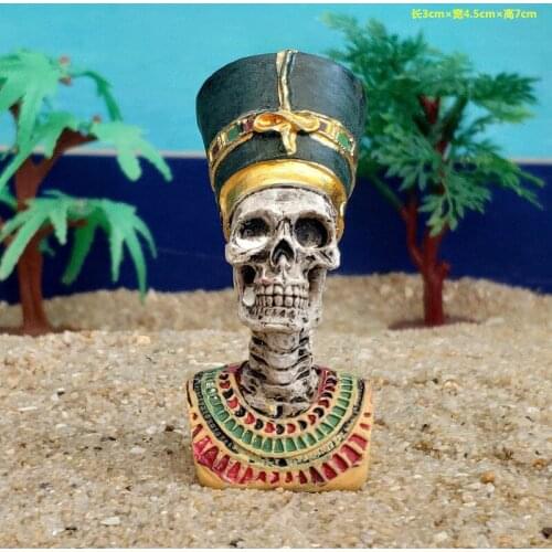 Ancient Egyptian Pharaoh Figurine Statue Resin Skull for Aquatic Fish Tank Decorations