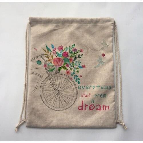 Bicycle and flowers print Storage Bags Drawstring Backpack Baby Kids Toys Travel Shoes Laundry Lingerie Makeup Pouch