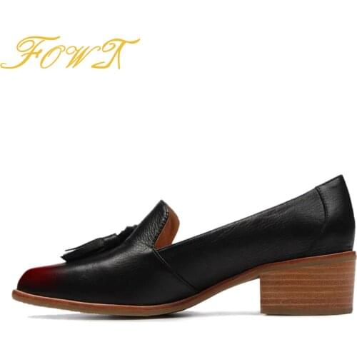 Black Fringe High Chunky Heels Women Loafers Pumps Pointed Toe Slip On Large Size 14 16 Ladies Autumn Fashion Flock Shoes FOWT
