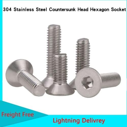 304 Stainless Steel Countersunk Head Hexagon Socket Long Bolt KM DIN7991 Hex Socket Flat Head Machine Screws M5M6M8M10M12 2PCS