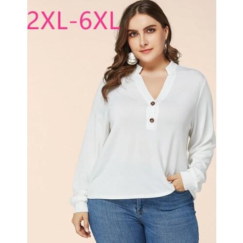 New 2021 spring autumn plus size tops for women large blouse loose casual long sleeve white V neck short shirt 4XL 5XL 6XL