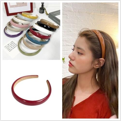 Women Girls Solid Hairbands Candy Colors Pu Leather Headband Korean Temperament Versatile Hairpin Hair Clips 2020 New Arrival