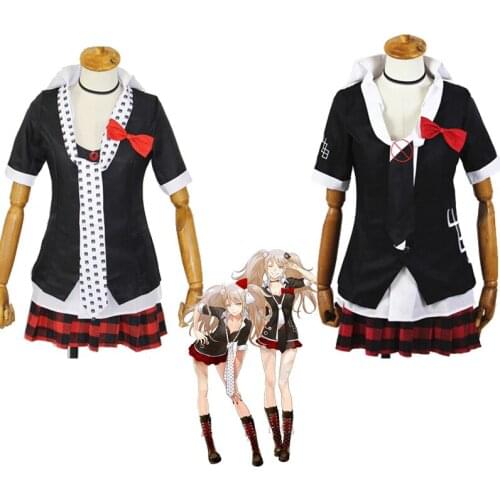 Enoshima Junko Cosplay Costume Danganronpa Wigs Adult School Uniforms Enoshima Halloween Party for Woman Anime Dress Black Sets