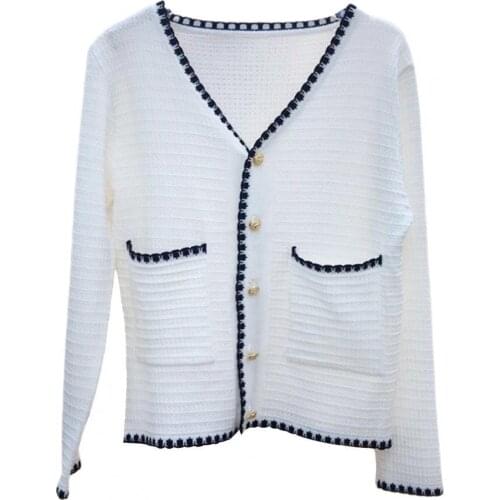 Women Autumn Single-breasted Pockets Cardigan Long Sleeve V Neck Coat Knitwear