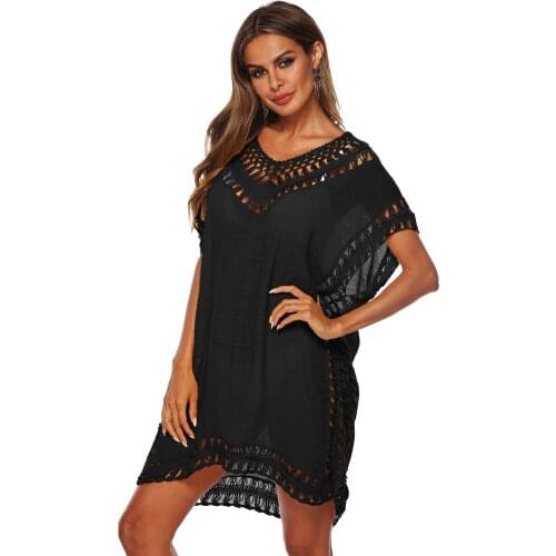 Women Ladies Bikini Cover Up Bathing Suit Lace Crochet Swimwear Beach Dress Summer Solid Loose Dress