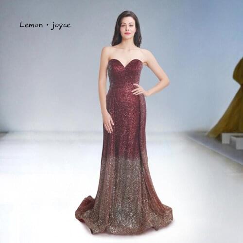 Lemon joyce Sequin Evening Dresses Long 2020 Sweetheart Simple Sparkle Prom Dresses Plus SIze robe chic