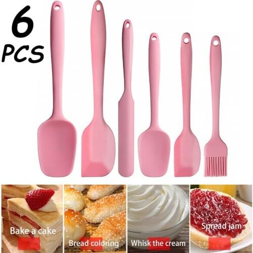 4/6Pcs Non Stick Silicone Spatula with Stainless Steel Core New Color Cream Butter Cake Spatulas Mixing Batter Scraper Oil Brush