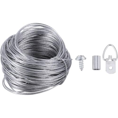1 Set Wire Rope and Photo Frame Hanging Hooks Kit Picture Hanging Wire Set Picture Hangers(20m Wire Rope +20 Sets of Rings)