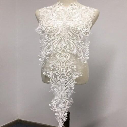 1 Piece Retro Large Pearl Beaded Sequined Lace Applique On Mesh Embroidery Flower Fabric For Sewing Supplies Dress Crafts 97*32