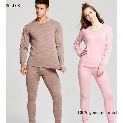 100% genuine wool velvet merino thermal underwear women thermo shirt thermos winter warm long johns mens couple set inner wear