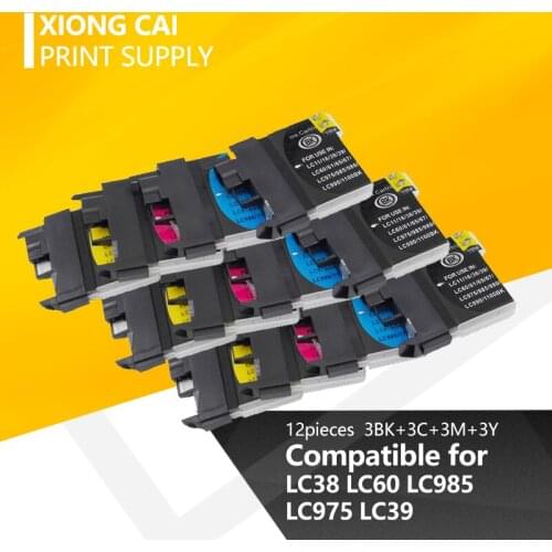 12pcs LC38 LC60 LC985 LC975 LC39 Compatible Ink Cartridges For Brother DCP-J125 DCP-J315W DCP-J515W MFC-J415W MFC-J410 Printers