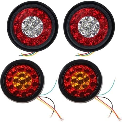 2pcs Car Round LED Amber Red Taillights 16LED 12V Stop Brake Running Reverse Backup Light for t.u.k.Trailer Lorry