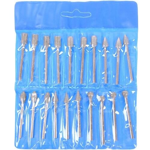 20pcs/set 3mm Emery Grinding Head For Rotary Tools Durable Shank Diamond Burr Bit Cut Engraving Carving Rotary Drill Bits