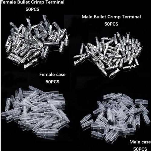 200Pcs/lot 4mm Bullet Crimp Terminal Connectors Set 50 Female + 50 Male Spade Connector + 50 Case + 50 Case Wire Connectors Kit