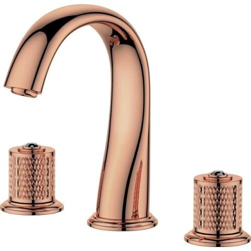 Rose gold 8" Widespread Ceramic Valve Three Holes 3 Pcs lavatory Bathroom Sink Faucet Mixer tap Black crystal handles New