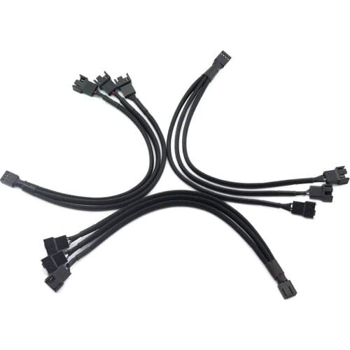 5/10/20PCS High Quality 4 pin PWM Fan Cable 1 to 3 ways Splitter Black Sleeved 26cm Length Extension Cable Connector Wholesale