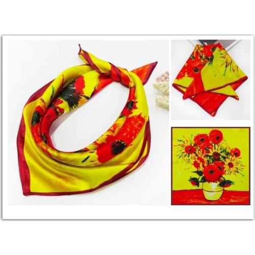 53cm small silk scarf office lady handerchief neck scarfs flower Bandana Square Scarf sunflowers