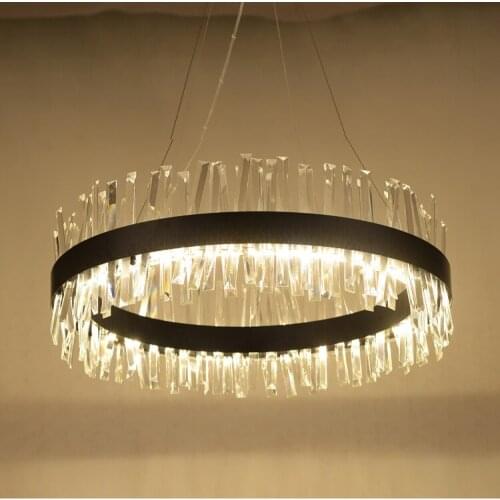 American retro chandelier black circular living room dining room bedroom post modern personality industrial wind crystal lamp