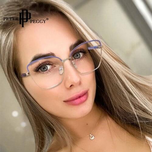 Anti Blue Light Optical Glasses Women Fashion Gradient Metal Frame Computer Blocking Blue-ray Square Clear Lens Spectacle Frame