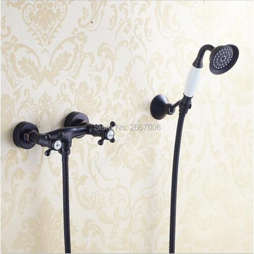 Free shipping Dual Handles Shower faucet Black Bronze Shower Faucet Handheld Shower Head Bathroom Faucet Set Mixer Tap ZR034
