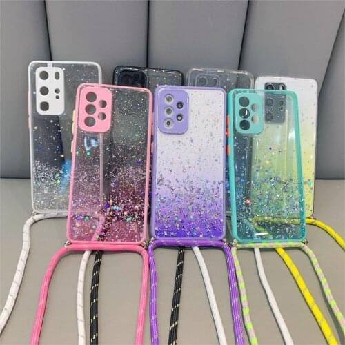 Bling Glitter Star phone cover For Redmi Note 10 9 5 Pro max mi POCO X3 Pro X3 NFC F3 11 Strap Cord Chain Necklace Lanyard Case
