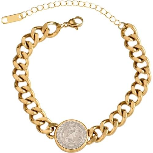 19/21cm Stainless Steel Gold Silver Beauty Head Charm Bracelet for Women Men Bracelets Wholesale Bulk