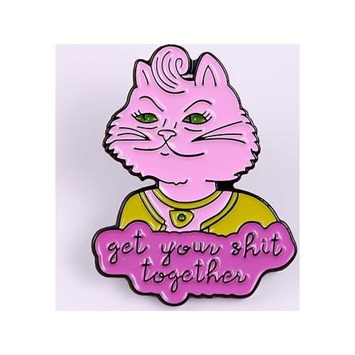 Cartone animato gatto rosa smalto metallo spilla campana moda K gatto gioielli donna regalo ad un amico gioielli ciondolo