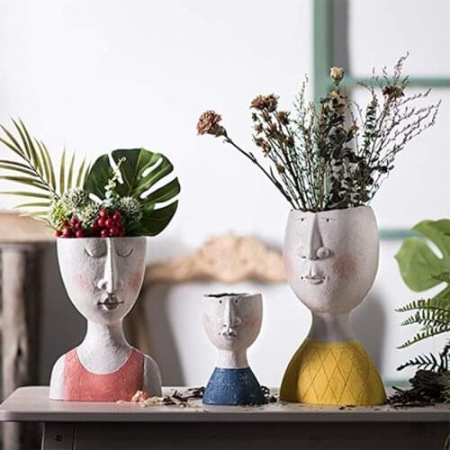 Art Portrait Flower Pot Vase Sculpture Resin Face Family Flower Pot Handmade Gardening Storage Flower Arrangement Home