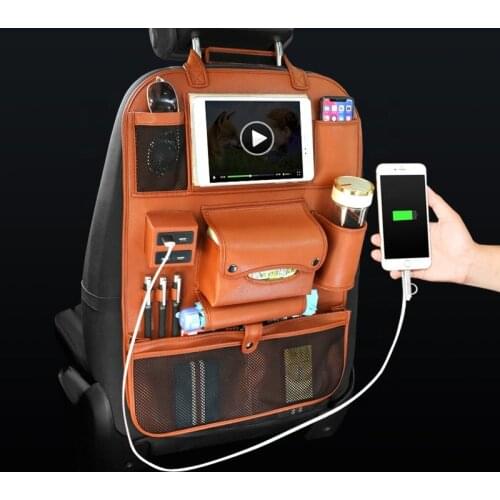 Car Seat Back Bag Organizer 4 USB Charger Phone Storage Pu Leather Travel Multifunction Pocket Stowing Tidying Auto Accessories
