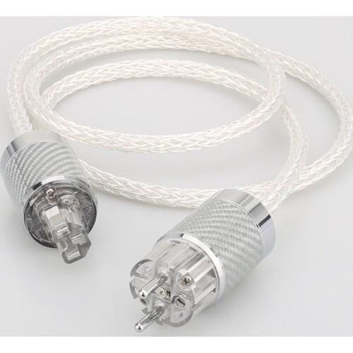 HI-End 8AG Silver Plated OCC Power Cord 16 Strands Schuko AC Power Cable HiFi Acoustic