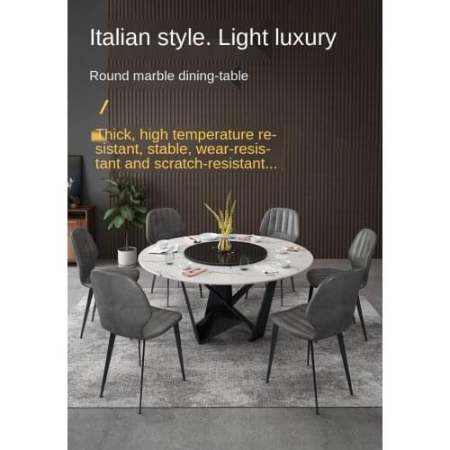 Italian minimalist marble round dining table Nordic Light luxury dining table chair combination simple modern family round