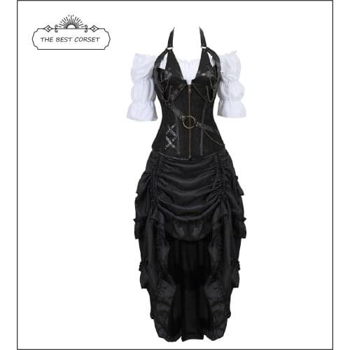 Steampunk Corset Dress Vintage skirt Goddess Costume High Low Ruffle Party Pirate Skirts Lolita Medieval Victorian 3-piece Set