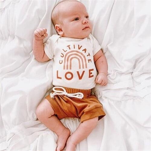 0-18M Infant Baby Summer Clothing Cotton Outfits Short Sleeve Letter Print Romper Shorts Summer Clothing
