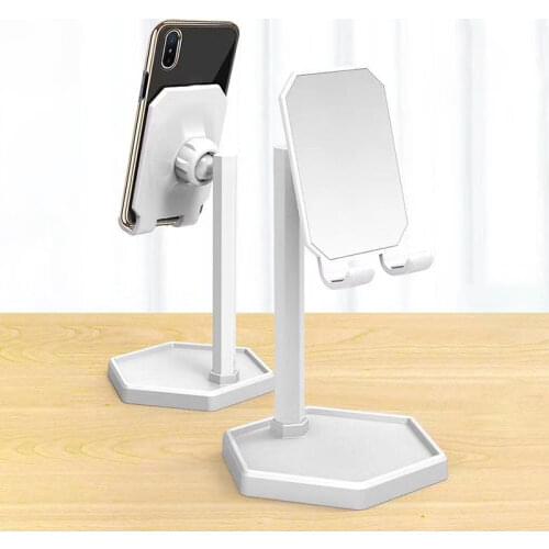 Adjustable Angle Phone Holder With Makeup Mirror, Universal Desktop Holders Tablet Stands Mobile Phone Holder Mount Brackets