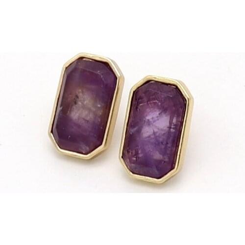 Fashion Colored Hexagon Natural Stone Stud Earrings for Women