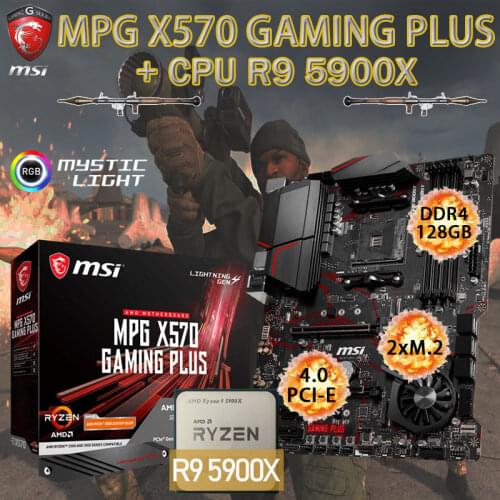 Motherboard Combo AM4 MSI MPG X570 GAMING PLUS+AMD Kit Ryzen 9 5900X Set DDR4 128GB M.2 PCI-E 4.0 Placa-mãe AM4 ATX Desktop X570