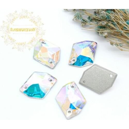 New product High-quality Crystal AB Special-shap Crystal Glass Sew-on Rhinestones with two holes DIY wedding Dresses and Clothes