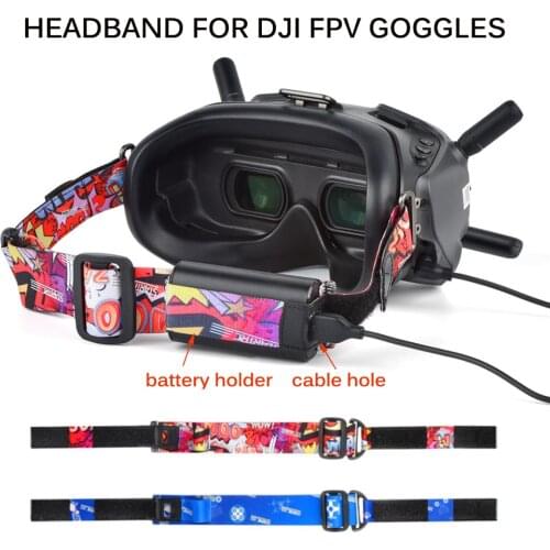 DJI FPV Goggles Headband with Battery Holder Charging Cable Hole Adjustable Head Strap for DJI FPV Glass V2 Fatshark VR Goggles