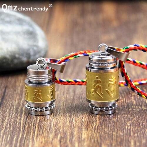 Titanium Steel Buddhism Six Words Rotatable Necklace Om Mani Padme Hum Prayer Wheel Mantra Bottle Urn Necklace Memorial Jewelry