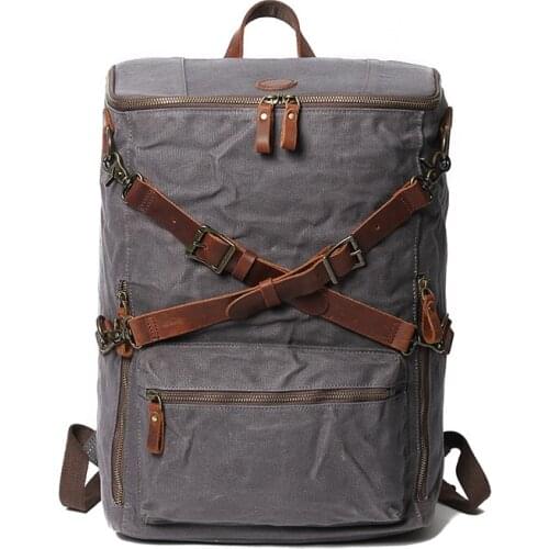 Anti-theft Backpack Waxed Canvas Man Travel Rucksack Euro Style Outdoor Waterproof Packsack 2021 Male Travel Laptop Backpack