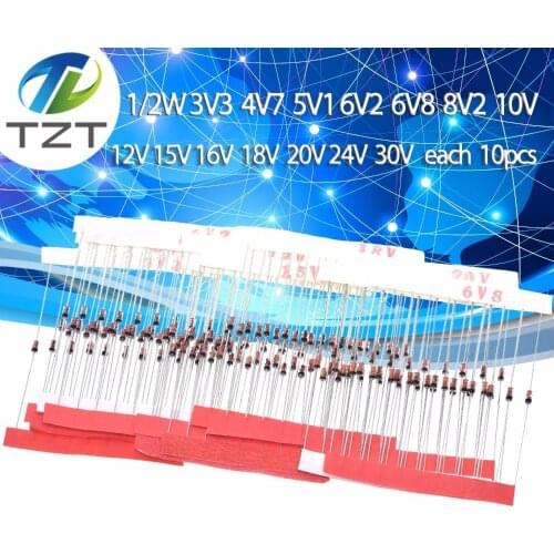 1/2w 0.5W Zener Diode 3.3-30V 14values*10pcs=140pcs Assorted Assortment Set New electronic diy kit