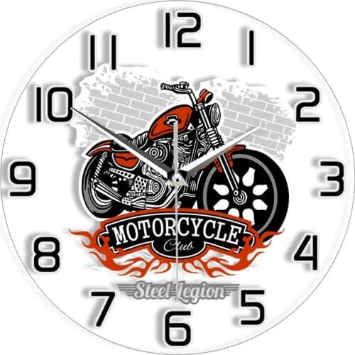 Steel Legion Classic Motorcycle Modern Design Garage Wall Clock Cafe Racer Motorbike Acrylic Printed Wall Clock Man Cave Décor
