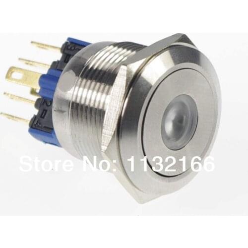 22mm LED Color Blue Dot Illuminated Momentary Push Button Switch Flat Round 1NO 1NC 3V/6V/12V/24V/36V/48V